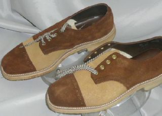 Vtg 50s 70s Disco Mod Mens 2 Tone Brown Tan Leather Saddles Shoes New
