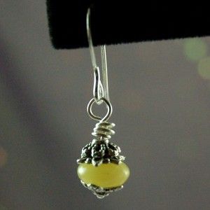 Natural Yellow Olive New Jade Rondelle Earrings Sterling Silver