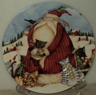 Debi Hron Holiday Home 2006 Snack Plate Santa Claus Cats Birds