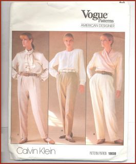 Vogue Pattern 1808 Calvin Klein Designer Misses Pants Tapered Size 12