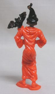 Vintage 1960s Hard Plastic HALLOWEEN Witch with Bat on Shoulder