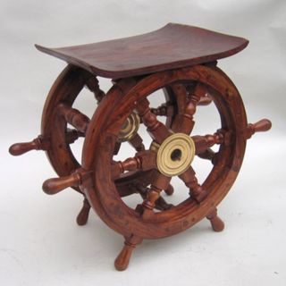  Ships Wheel Teak Wood 15 End Table Maritime Decor Furniture