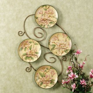 Decorative Plates Floral Magnolias Wall Home Decor Set4 Rack not Incl