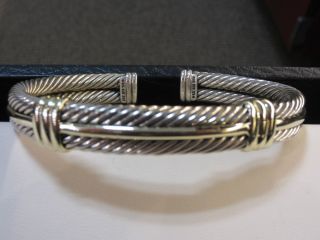 David Yurman Double Cable Hinged Cuff Bangle Bracelet 14K 925 Sterling