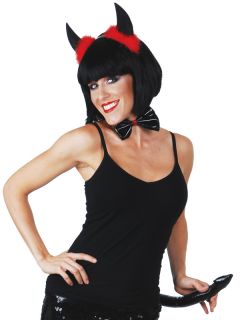 Ladies Black PVC Devil Set Halloween Fancy Dress Costume