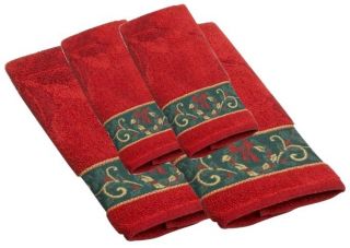  Lenox Holiday Wreath Red 4 pc Decorative Towel Set Bath Fingertip NWT
