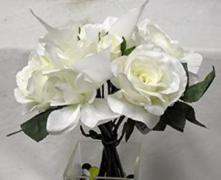 12 in Rose Calla Lily Bouquet CREAM Silk Flowers Artificial Wedding