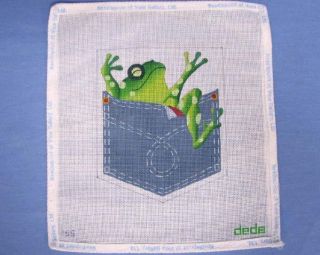 Dede Hand Painted Needlepoint Canvas Frog in A Pocket 18 Count New