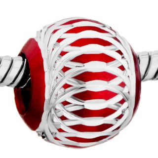 Pugster® Bead Deep Red with Aluminum Silver Plated Style Charm for