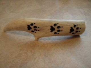 deer antler knife handle carved wolf tracks new