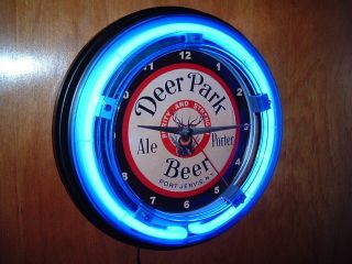 Deer Park New York Beer Can Bar Man Cave Advertising Neon Wall Clock