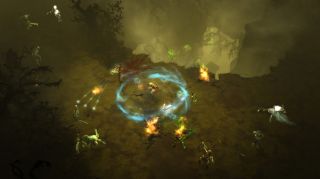  Monk character class aided by an AI Scoundrel follower in Diablo III