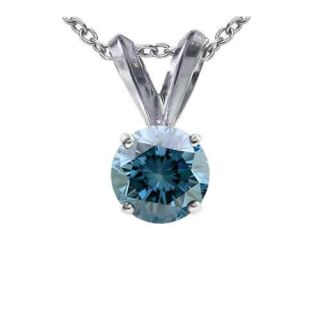  brilliant cut blue diamond solitaire pendant engagement style in 14k