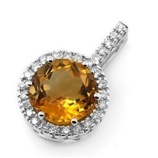 Fine Orange Citrine Diamonds Pendant Necklace 14k White Gold