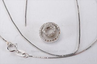 White Gold 14k Double Circle Diamond Chain Necklace 3 4G SHOPWORN