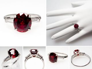  Estate Natural Red Spinel & Diamond Engagement Ring Solid Platinum