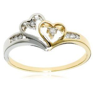 14k Two Tone Diamond Heart Ring 1 10 cttw H I Color I2 Clarity