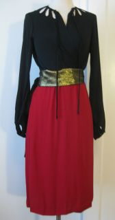 Diane Vonfurstenberg Black Red Silk Wrap Dress Sz 4 MS