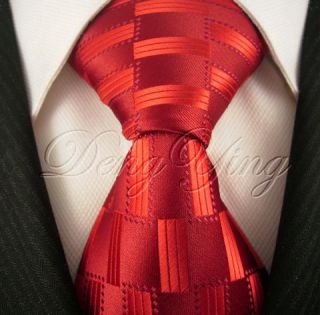DENG YING Brand New Pattern Red Jacquard Woven Mens 100% Silk Ties