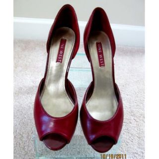 Womens Size 8 M Nine West Deep Red Stilettos heeled Peep Toe Dress