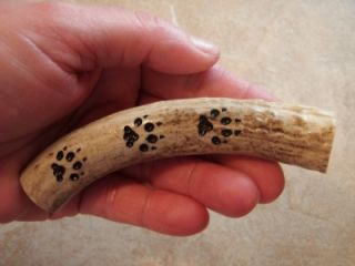 deer antler knife handle carved wolf tracks