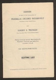 Franklin Delano Roosevelt Inauguration Dinner Program