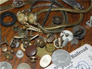 Vintage Antique Junk Drawer Lot Coins Studs Tokens Purdue Matches GF
