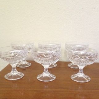 Vintage Clear Glass Crystal Footes Dessert Bowls Set of 6