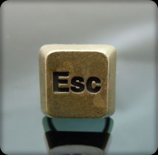 Cute Computer Keyboard ESC Key Enamel Ring Bronze Tone