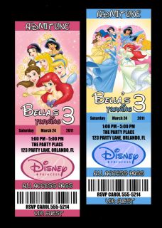 custom disney princess invitation tickets digital file only