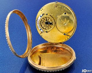 Exquisite Swiss Enamel Open Face Pocket Watch Circa 1820