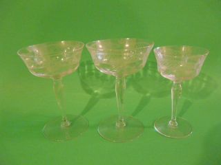  Vintage 1940s Etched Champagne Dessert Wine Glasses RARE