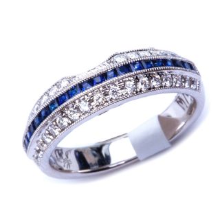 71CT D VS1 Beutiful Blue Sapphire & Round Diamond Wedding Band