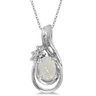Opal Diamond Teardrop Pendant Necklace 14k White Gold