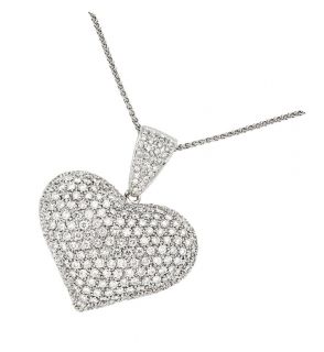  Vintage Diamond Jewelry 14k White Gold Heart Pendant Necklace