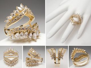 Marquise & Round Brilliant Diamond Engagement Ring Wedding Guard 14K