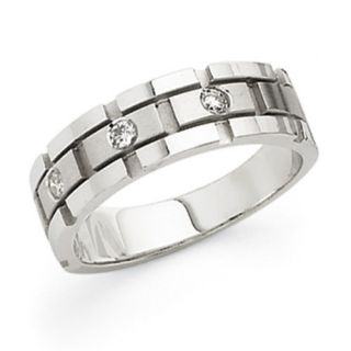  White Gold Mens Band Diamond Ring Total Carat Weight 0 15cttw
