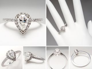 vs pear cut diamond halo engagement ring 14k white gold sku dia1003