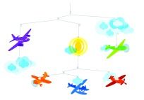 djeco flight mobile made of die cut plastic airplane shapes hangs