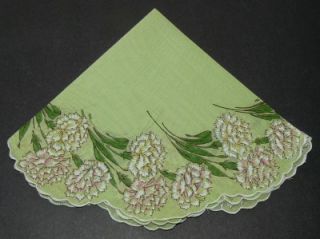 Vintage Round Scalloped Edge Carnation Ladies Hanky Handkerchief