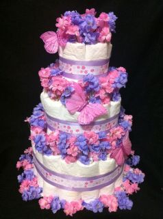 Tier Pink Lilac Butterfly Diaper Cake Baby Shower Decoration Gift