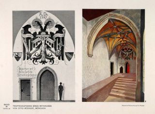 1931 Art Deco Design Rathaus City Hall Staircase Print   ORIGINAL