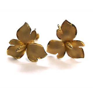 Vintage Designer Binder Bros 12K Gold Filled Trillium Flower Earrings