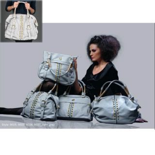 Stud Dome Designer Fashion Big Light Gray Shoulder Bag