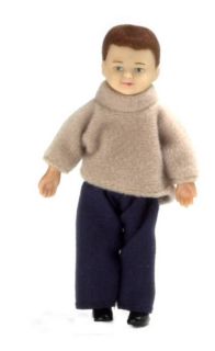 Doll House Mini Brunette Boy Brother Doll Kid w Outfit