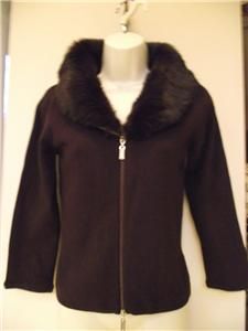 dolce cabo zipper cardigan with rabbit fur collar m nwt