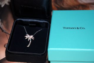 Tiffany Co Diamond Palm Tree Pendant Platinum necklace as seen on Kate