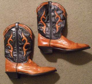 Dingo Leather Vintage Womens Western Cowboy Boots 9m Black tan made in