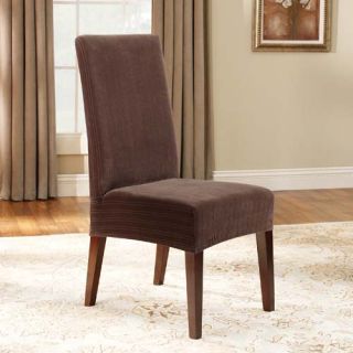  Brown Short Stretch Pinstripe Dining Chair Cover Slipcover