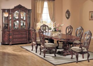 Apache 7 Piece Formal Dining Room Set Carved Cherrywood